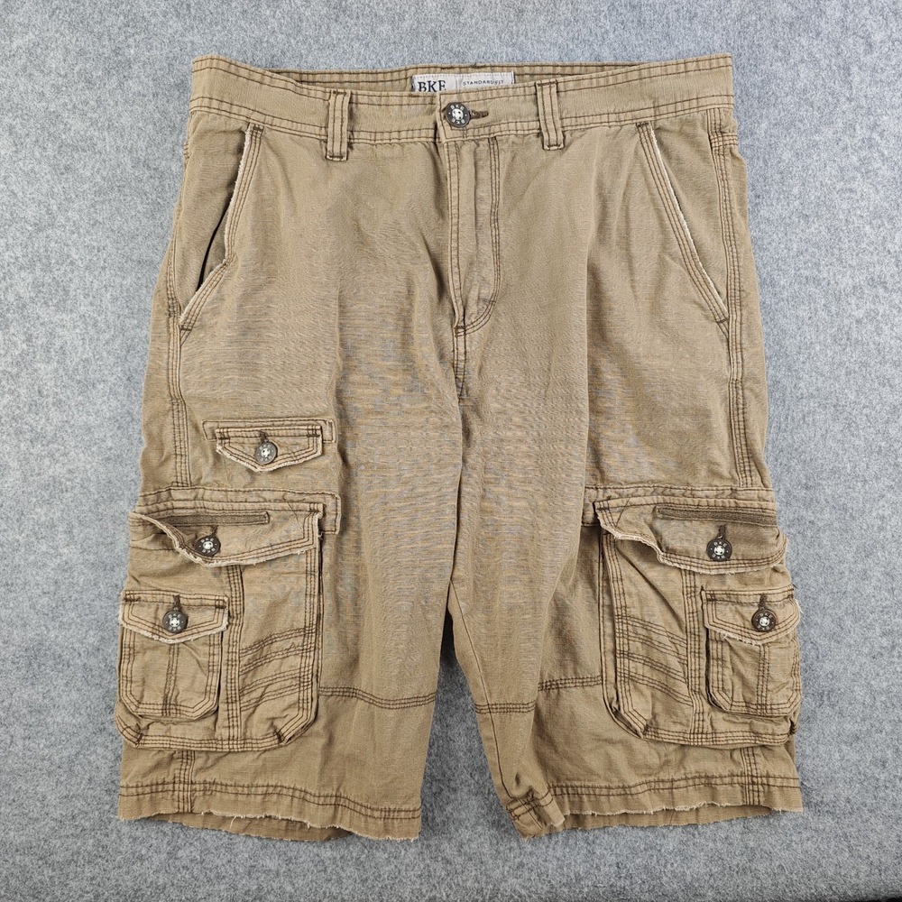 Bke Colton Cargo Shorts Mens 34x24 Standard Fit Walnut Brown 100% Cotton